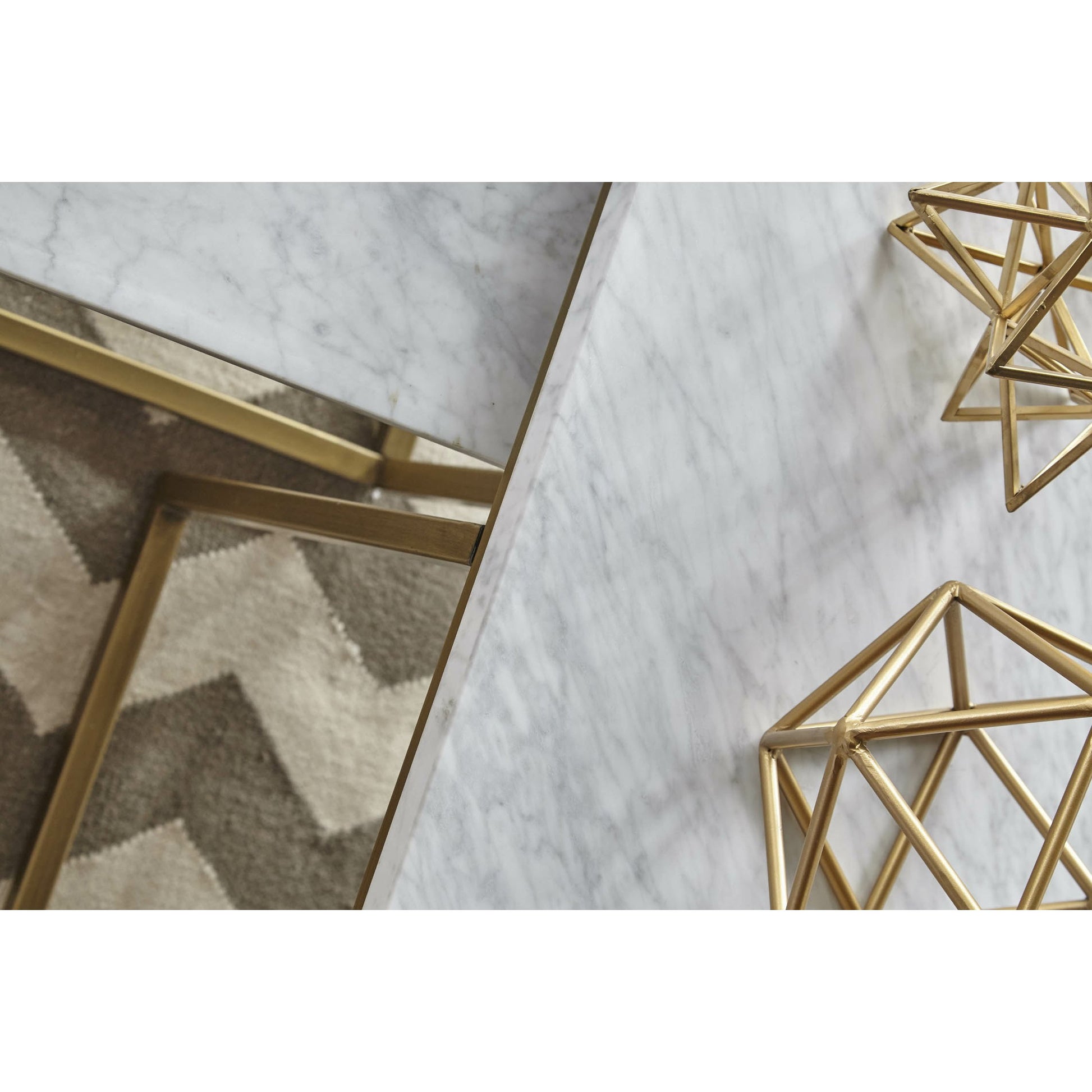 Carrera Nesting Coffee Table by Essentials For Living in white carrera marble, brushed gold. Made from marble veneer over mdf, metal in a modern style.