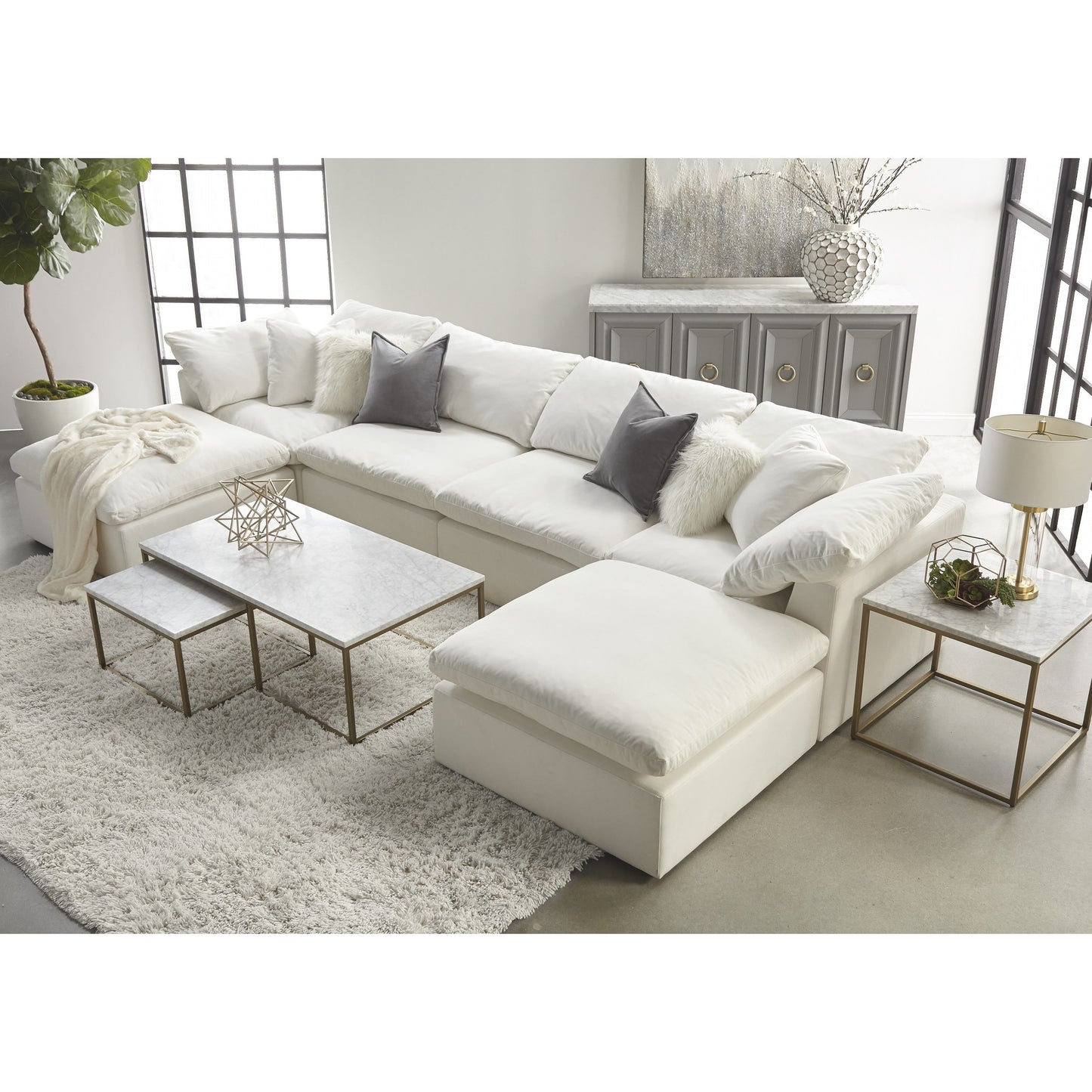 019 SR-387143 | Lifestyle | Carrera Nesting Coffee Table by Essentials For Living in white carrera marble, brushed gold. Made from marble veneer over mdf, metal in a modern style.