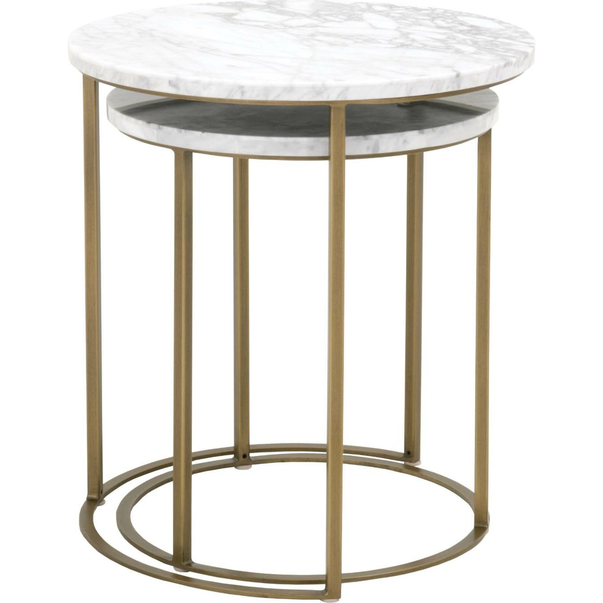 Carrera Nesting Accent Table by Essentials For Living in white carrera marble, brushed gold. Made from marble veneer over mdf, metal in a modern style.