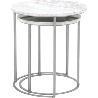 Carrera Nesting Accent Table by Essentials For Living in white carrera marble, brushed gold. Made from marble veneer over mdf, metal in a modern style.