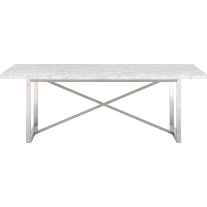 Carrera Dining Table by Essentials For Living in white carrera marble, brushed gold. Made from marble veneer over mdf, metal in a modern style.
