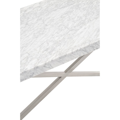 Carrera Dining Table by Essentials For Living in white carrera marble, brushed gold. Made from marble veneer over mdf, metal in a modern style.