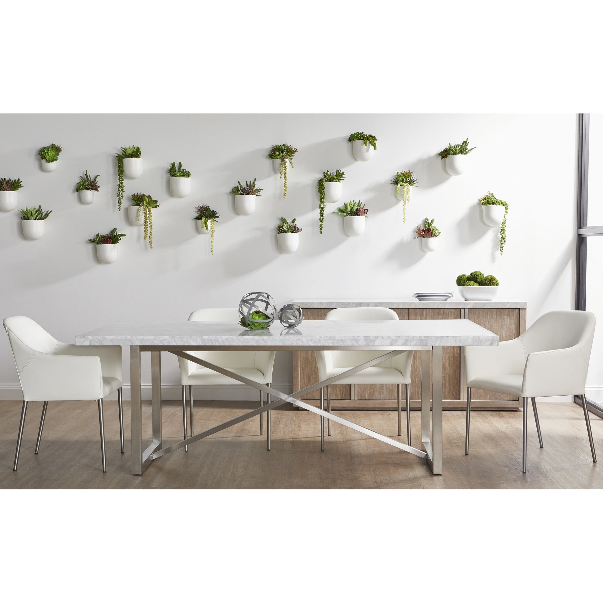 Carrera Dining Table by Essentials For Living in white carrera marble, brushed gold. Made from marble veneer over mdf, metal in a modern style.