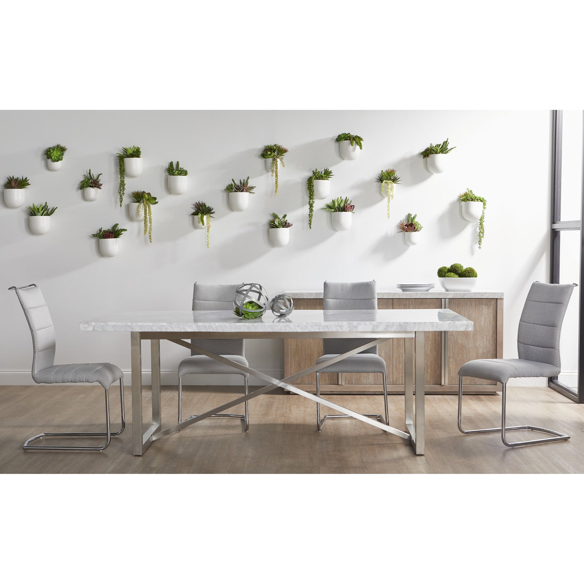 Carrera Dining Table by Essentials For Living in white carrera marble, brushed gold. Made from marble veneer over mdf, metal in a modern style.