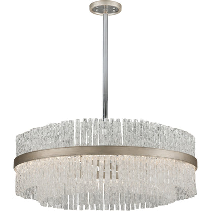 Chime 12 Light Chandelier by Corbett in silver leaf polished stainless. Made from hand-crafted iron in a transitional style.