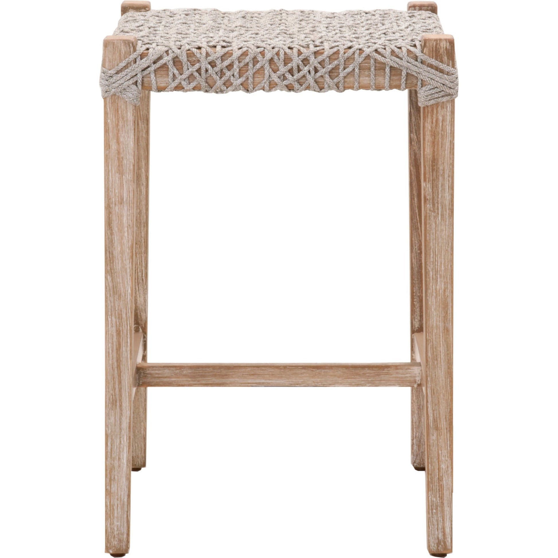 Costa Backless Counter Stool by Essentials For Living in dove flat rope, gray teak. Made from solid teak wood, polyolefin rope, metal in a coastal style.