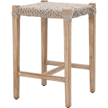 Costa Backless Counter Stool by Essentials For Living in dove flat rope, gray teak. Made from solid teak wood, polyolefin rope, metal in a coastal style.