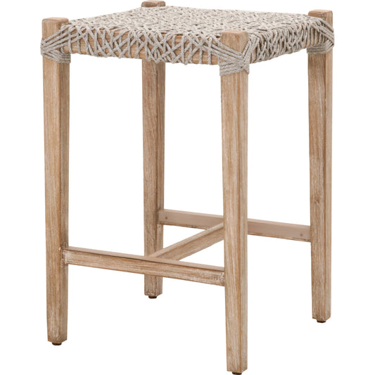 001 SR-387179 | Primary Silo | Costa Backless Counter Stool by Essentials For Living in dove flat rope, gray teak. Made from solid teak wood, polyolefin rope, metal in a coastal style.