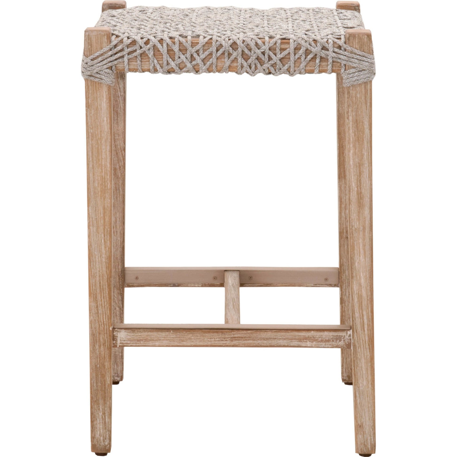 Costa Backless Counter Stool by Essentials For Living in dove flat rope, gray teak. Made from solid teak wood, polyolefin rope, metal in a coastal style.