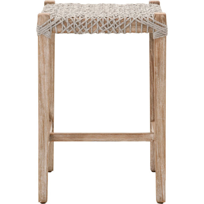 Costa Backless Counter Stool by Essentials For Living in dove flat rope, gray teak. Made from solid teak wood, polyolefin rope, metal in a coastal style.