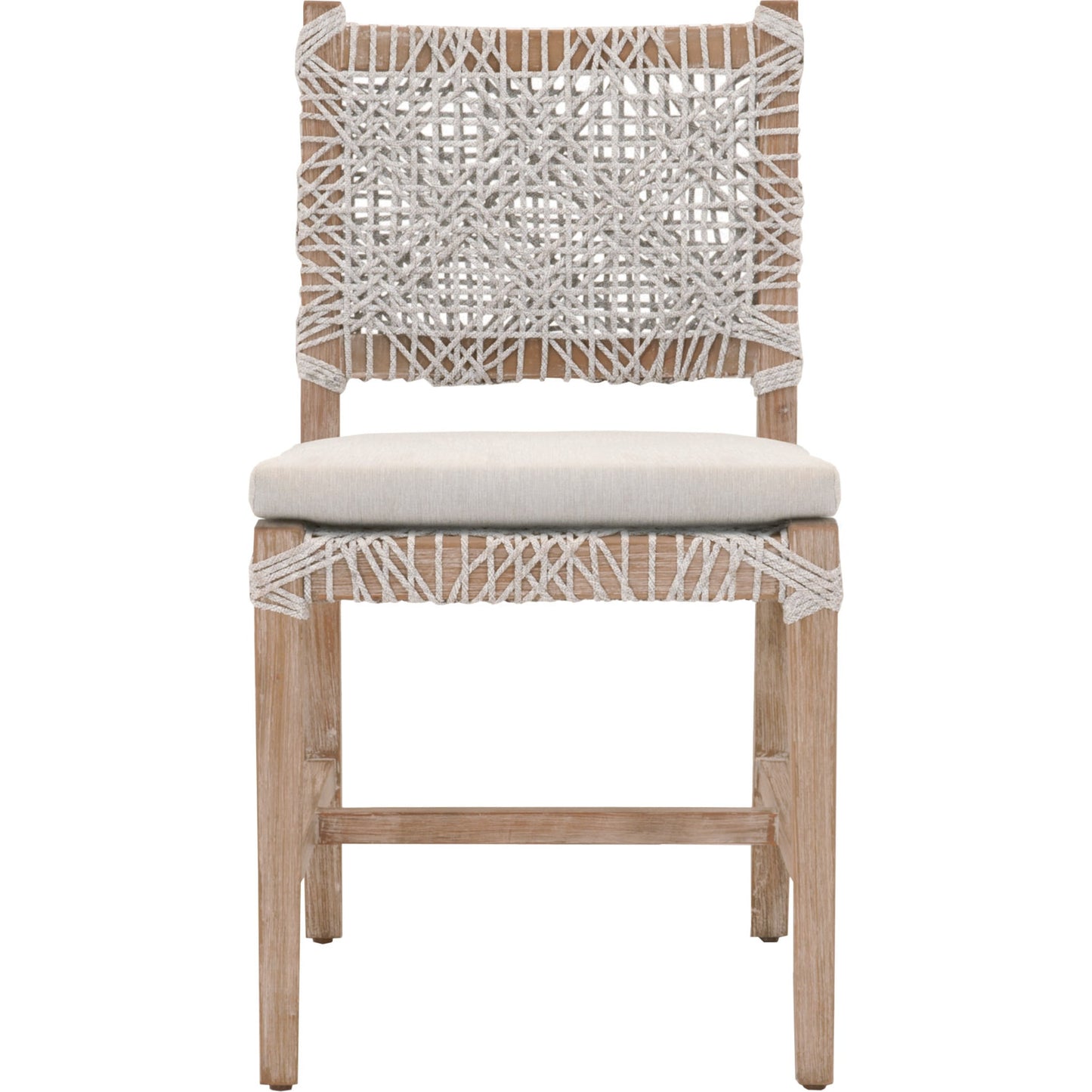 003 SR-859763 | Additional Silo | Costa Dining Chairs (Set of 2) by Essentials For Living in natural gray mahogany, taupe, white flat. Made from solid mahogany wood, polyolefin rope, 100% olefin fabric, foam in a coastal style.