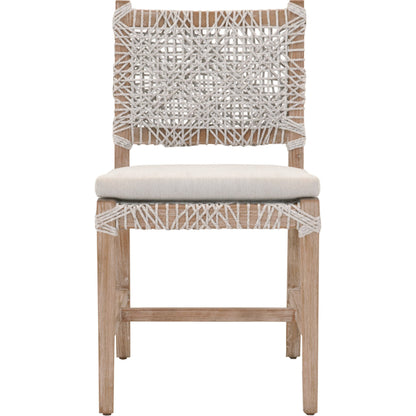 Costa Dining Chairs (Set of 2) by Essentials For Living in natural gray mahogany, taupe, white flat. Made from solid mahogany wood, polyolefin rope, 100% olefin fabric, foam in a coastal style.
