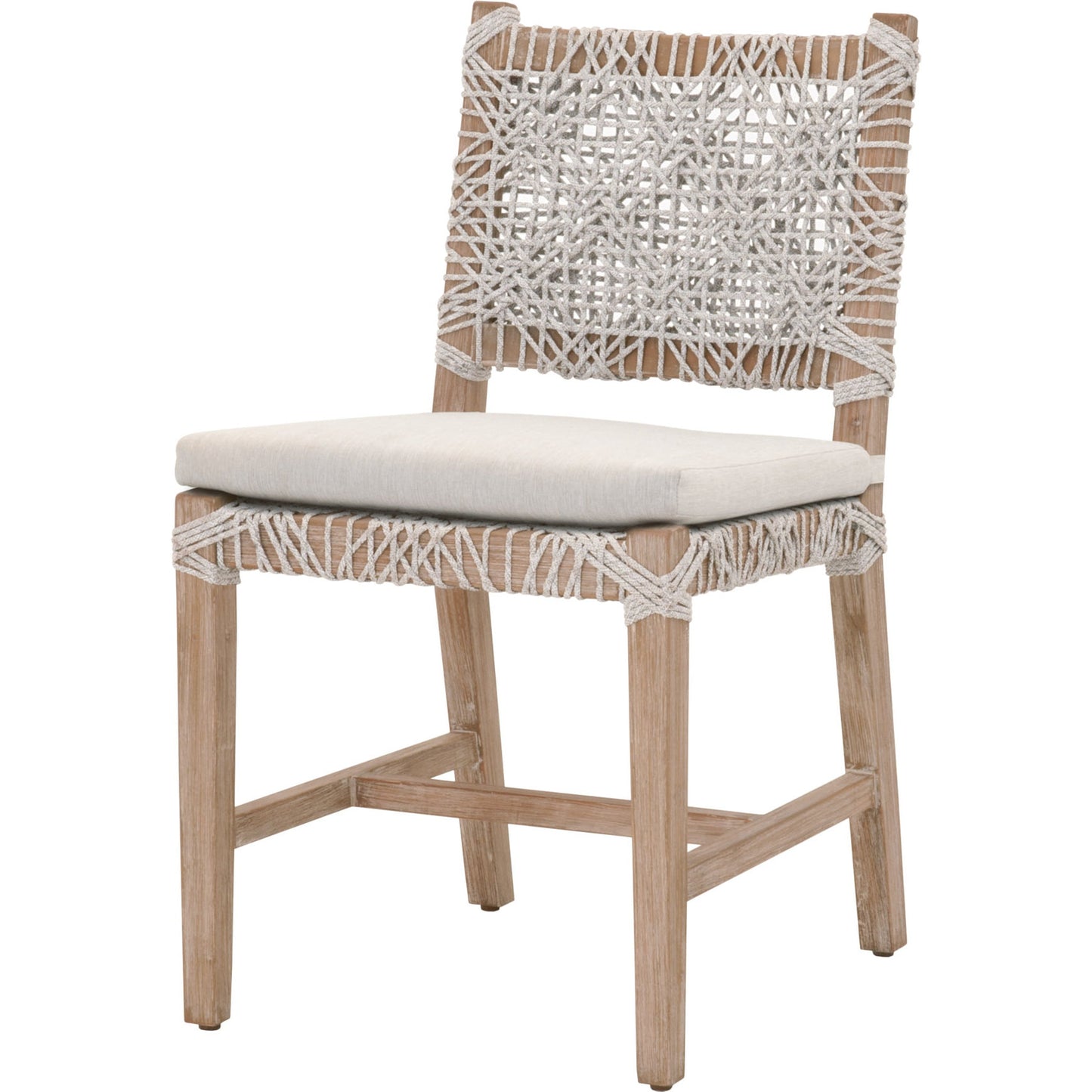 002 SR-859763 | Additional Silo | Costa Dining Chairs (Set of 2) by Essentials For Living in natural gray mahogany, taupe, white flat. Made from solid mahogany wood, polyolefin rope, 100% olefin fabric, foam in a coastal style.