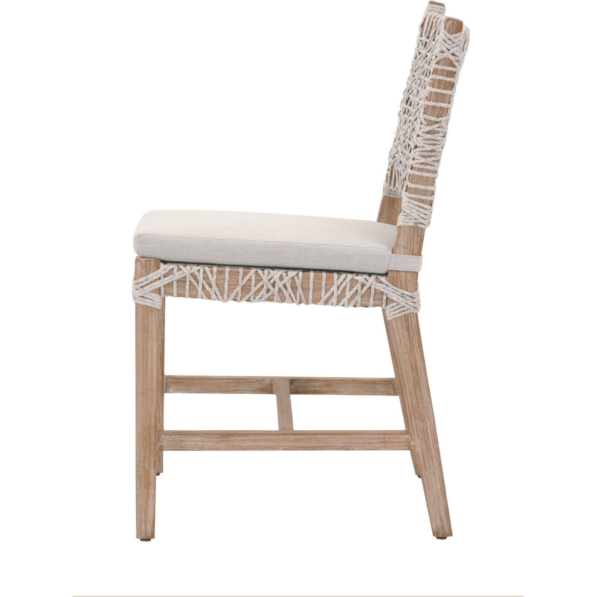 Costa Dining Chairs (Set of 2) by Essentials For Living in natural gray mahogany, taupe, white flat. Made from solid mahogany wood, polyolefin rope, 100% olefin fabric, foam in a coastal style.