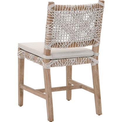 Costa Dining Chairs (Set of 2) by Essentials For Living in natural gray mahogany, taupe, white flat. Made from solid mahogany wood, polyolefin rope, 100% olefin fabric, foam in a coastal style.