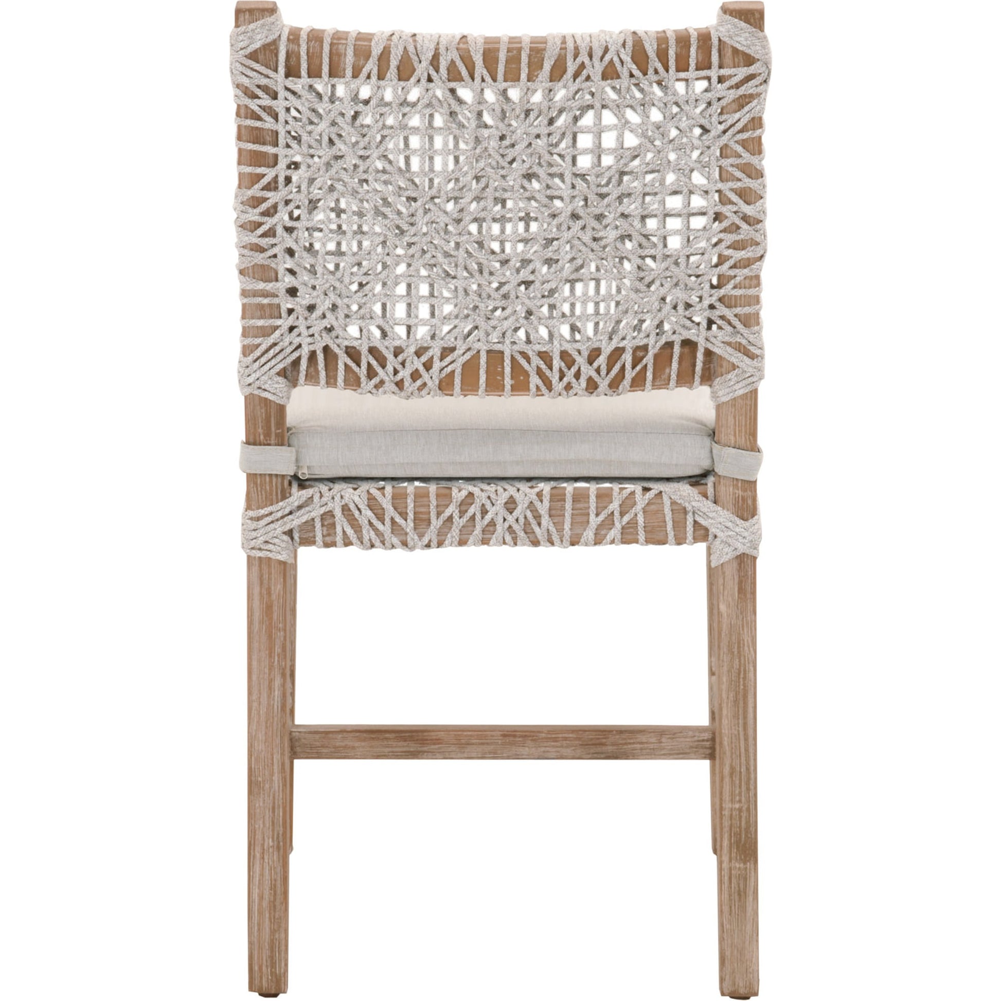 Costa Dining Chairs (Set of 2) by Essentials For Living in natural gray mahogany, taupe, white flat. Made from solid mahogany wood, polyolefin rope, 100% olefin fabric, foam in a coastal style.