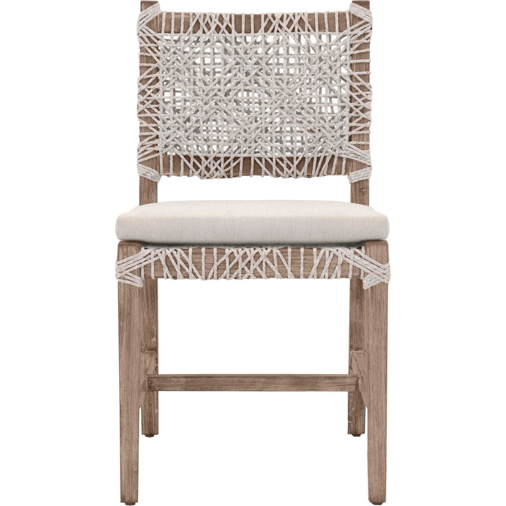 Costa Dining Chairs (Set of 2) by Essentials For Living in natural gray mahogany, taupe, white flat. Made from solid mahogany wood, polyolefin rope, 100% olefin fabric, foam in a coastal style.
