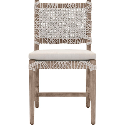 Costa Dining Chairs (Set of 2) by Essentials For Living in natural gray mahogany, taupe, white flat. Made from solid mahogany wood, polyolefin rope, 100% olefin fabric, foam in a coastal style.