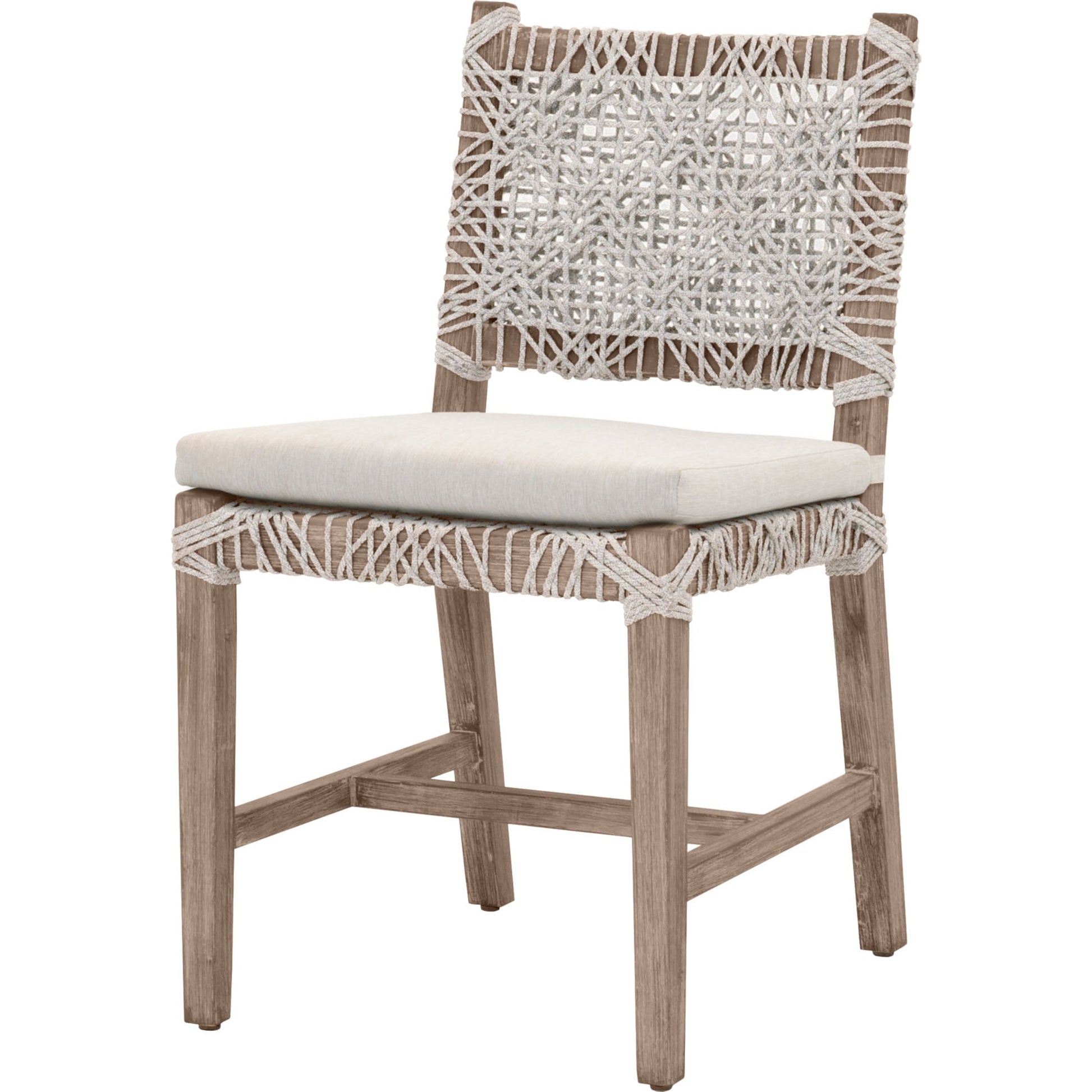 Costa Dining Chairs (Set of 2) by Essentials For Living in natural gray mahogany, taupe, white flat. Made from solid mahogany wood, polyolefin rope, 100% olefin fabric, foam in a coastal style.