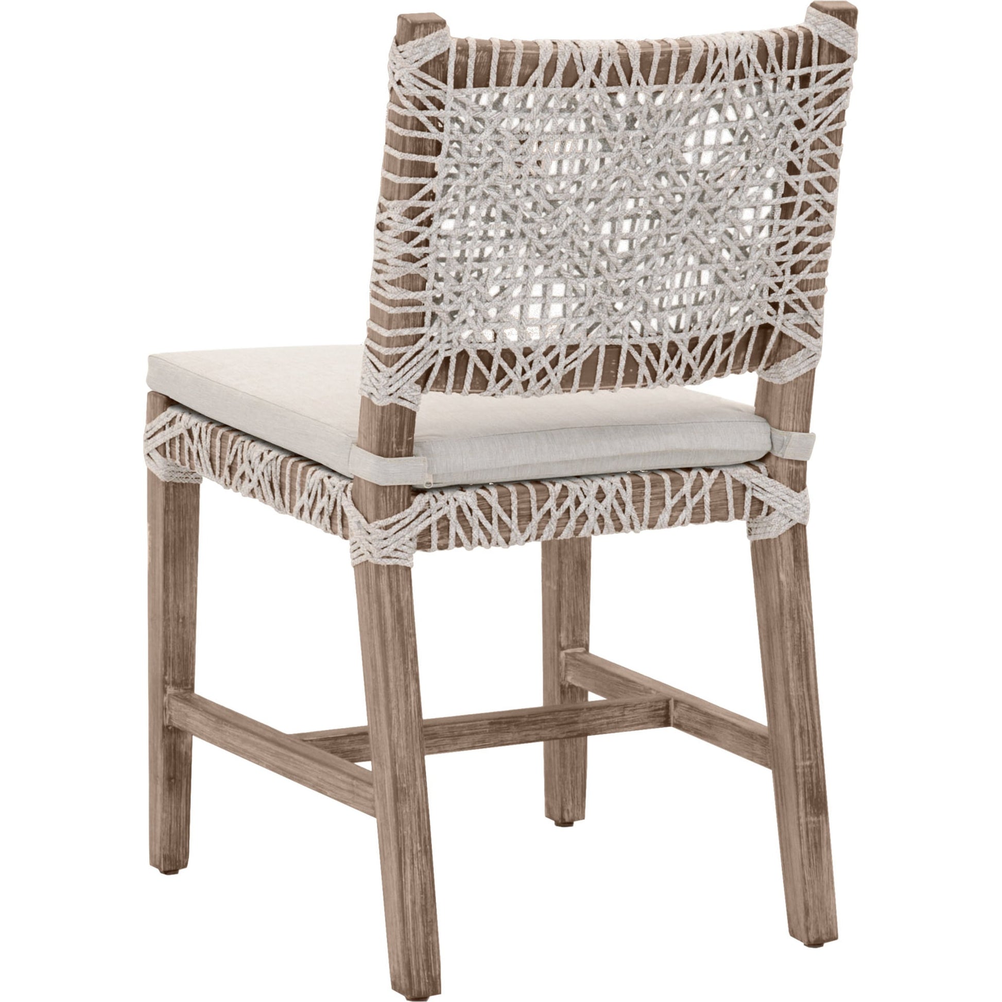Costa Dining Chairs (Set of 2) by Essentials For Living in natural gray mahogany, taupe, white flat. Made from solid mahogany wood, polyolefin rope, 100% olefin fabric, foam in a coastal style.