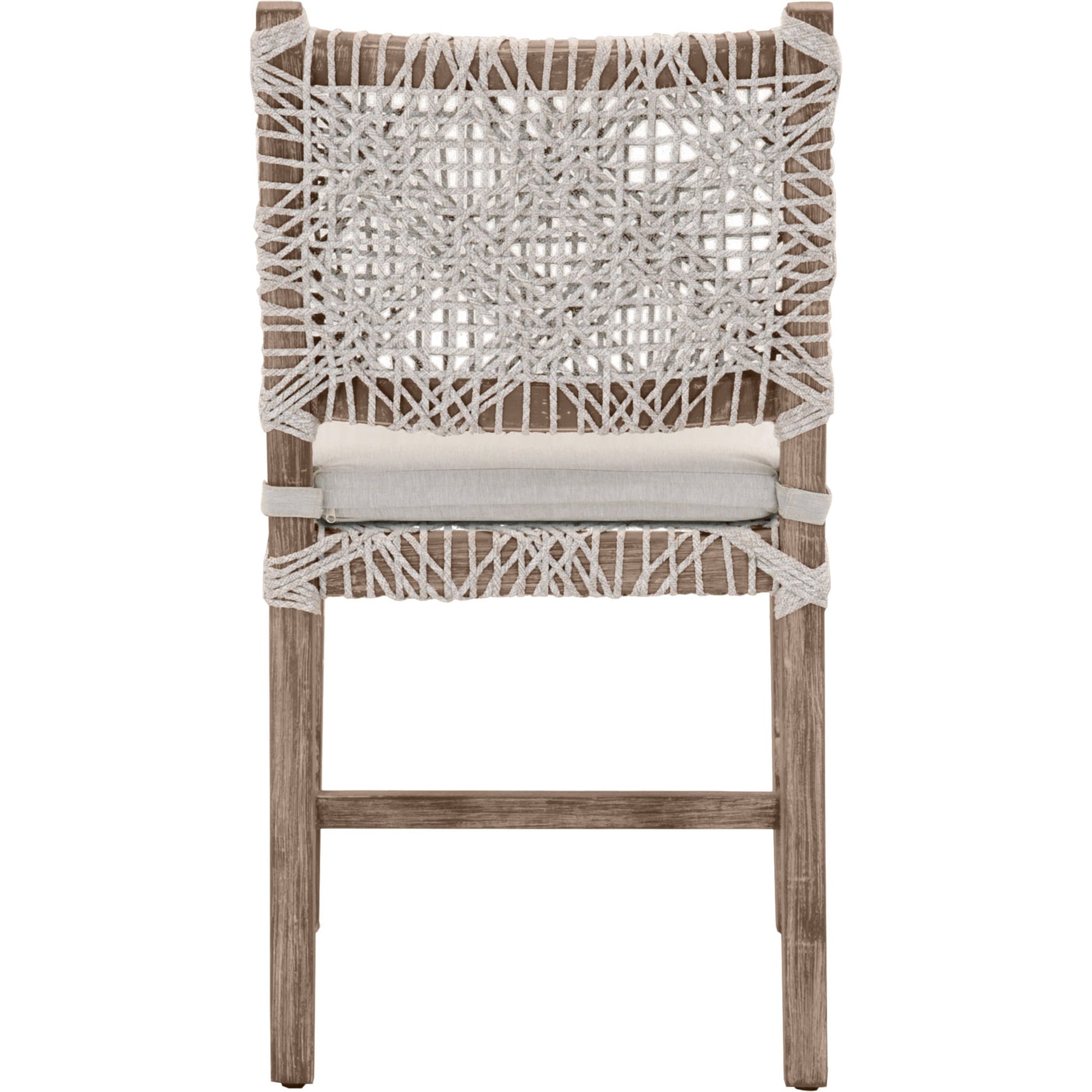 Costa Dining Chairs (Set of 2) by Essentials For Living in natural gray mahogany, taupe, white flat. Made from solid mahogany wood, polyolefin rope, 100% olefin fabric, foam in a coastal style.