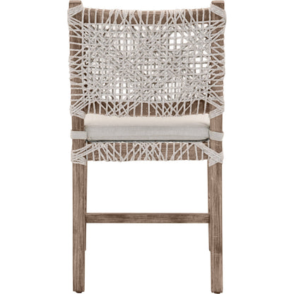 Costa Dining Chairs (Set of 2) by Essentials For Living in natural gray mahogany, taupe, white flat. Made from solid mahogany wood, polyolefin rope, 100% olefin fabric, foam in a coastal style.