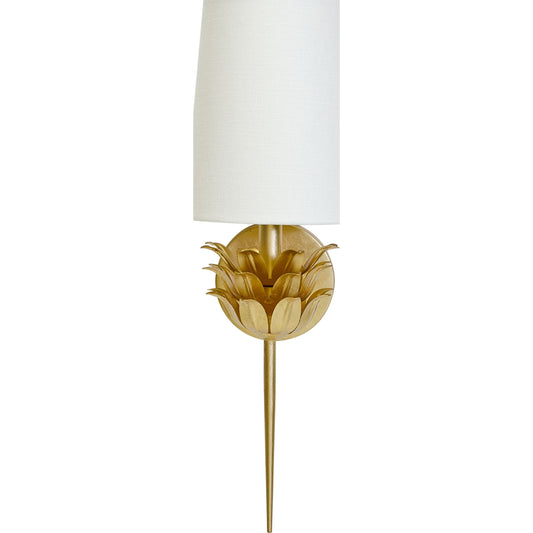 Delilah Sconce by Worlds Away in gold, white. Made from metal, linen in a traditional style.