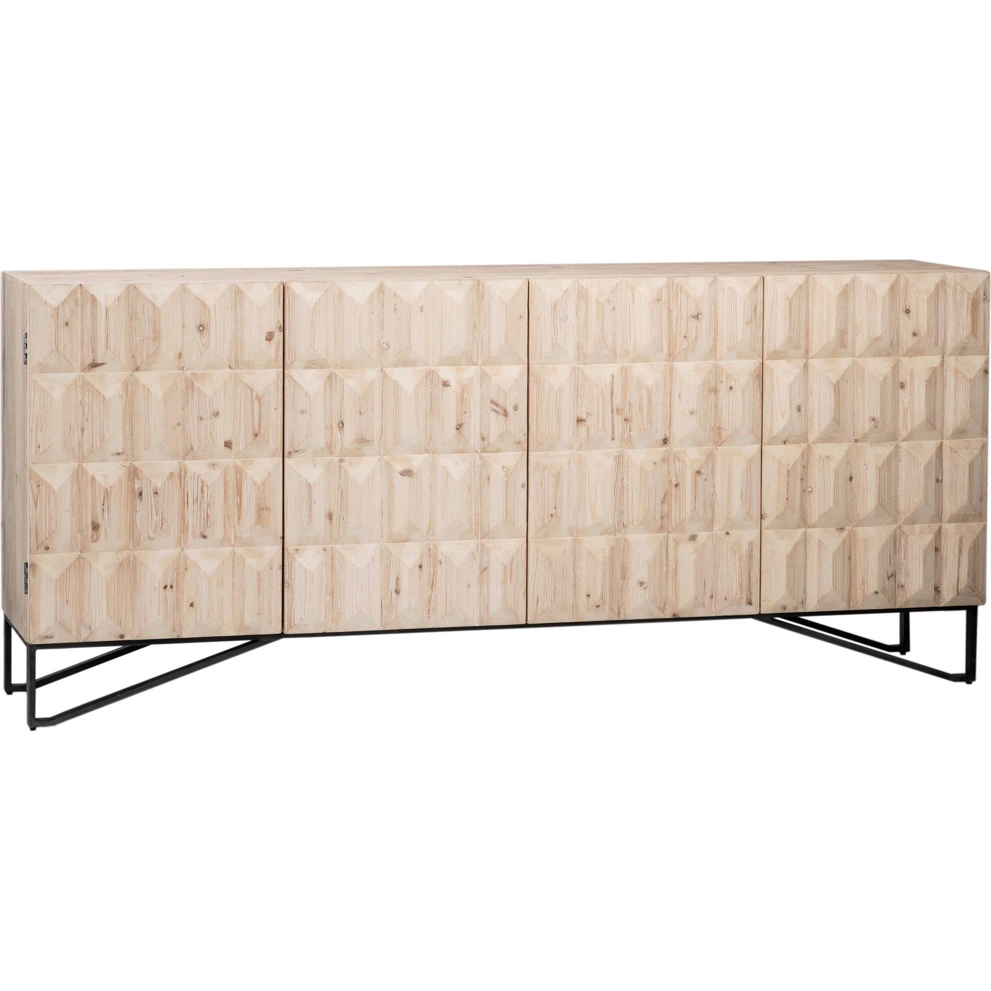 Ciara Reclaimed Pine 4-Door Sideboard by Arch & Plane in light warm wash, black. Made from reclaimed pine in a modern style.