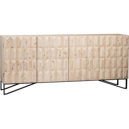 Ciara Reclaimed Pine 4-Door Sideboard by Arch & Plane in light warm wash, black. Made from reclaimed pine in a modern style.