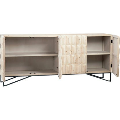 Ciara Reclaimed Pine 4-Door Sideboard by Arch & Plane in light warm wash, black. Made from reclaimed pine in a modern style.