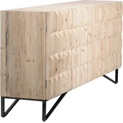 Ciara Reclaimed Pine 4-Door Sideboard by Arch & Plane in light warm wash, black. Made from reclaimed pine in a modern style.