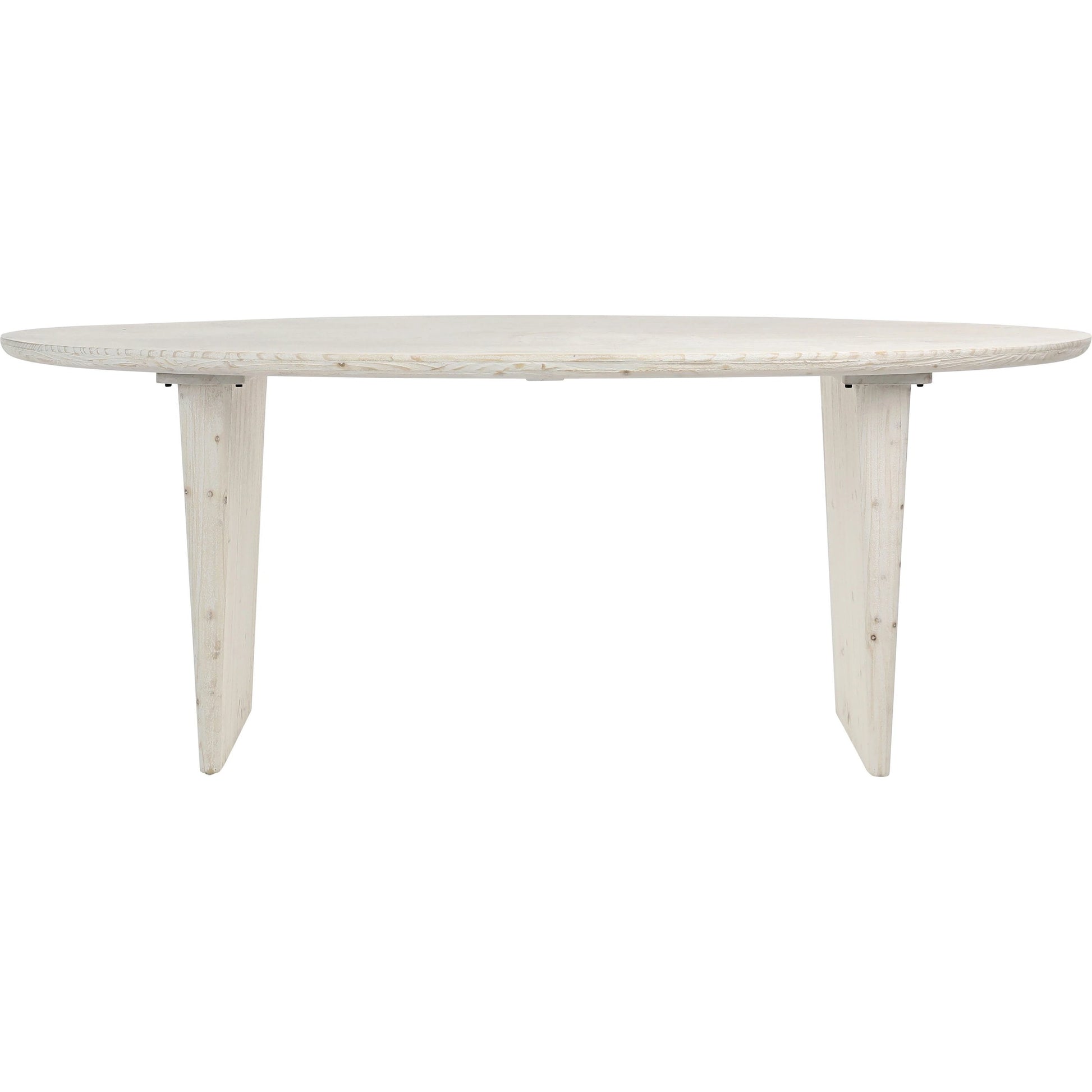 Abraham White-Washed Reclaimed Wood Oval Dining Table by Arch & Plane in white and white wash seal. Made from reclaimed pine in a modern style.