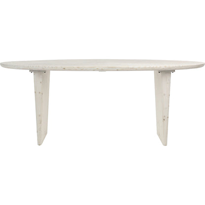 Abraham White-Washed Reclaimed Wood Oval Dining Table by Arch & Plane in white and white wash seal. Made from reclaimed pine in a modern style.
