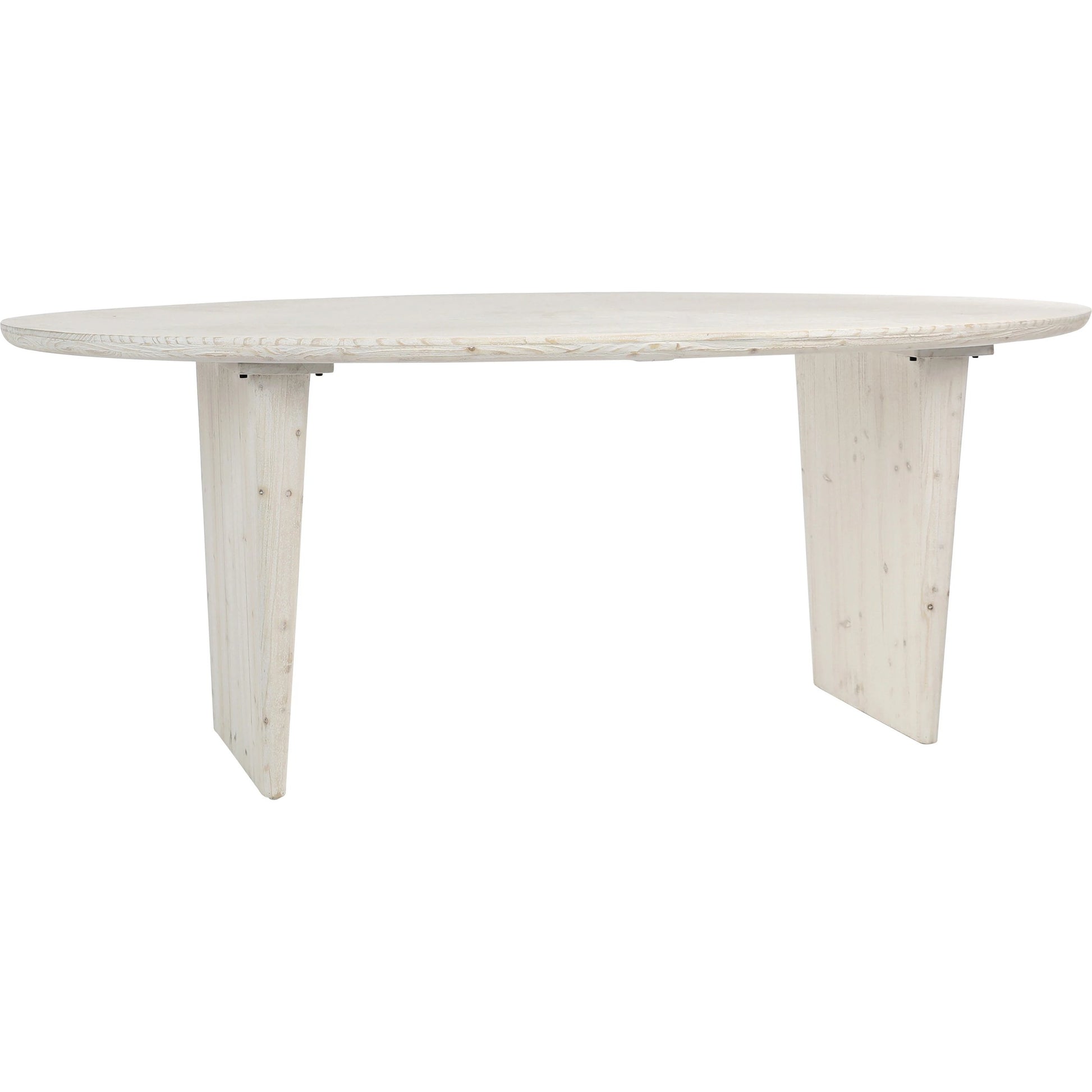 Abraham White-Washed Reclaimed Wood Oval Dining Table by Arch & Plane in white and white wash seal. Made from reclaimed pine in a modern style.