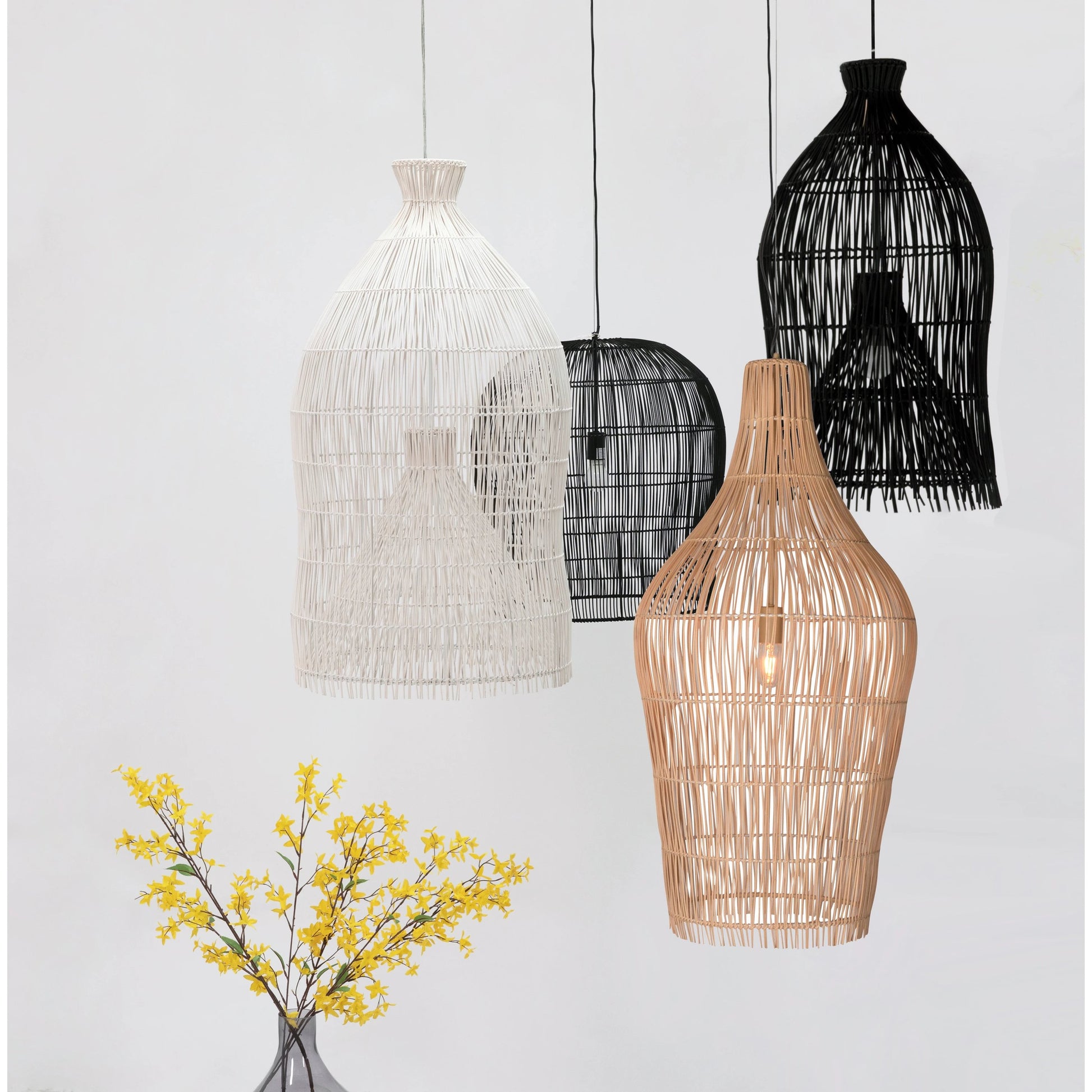 Barry Rattan Pendant in Black by Arch & Plane in black. Made from unique in a cottage & farmhouse style.