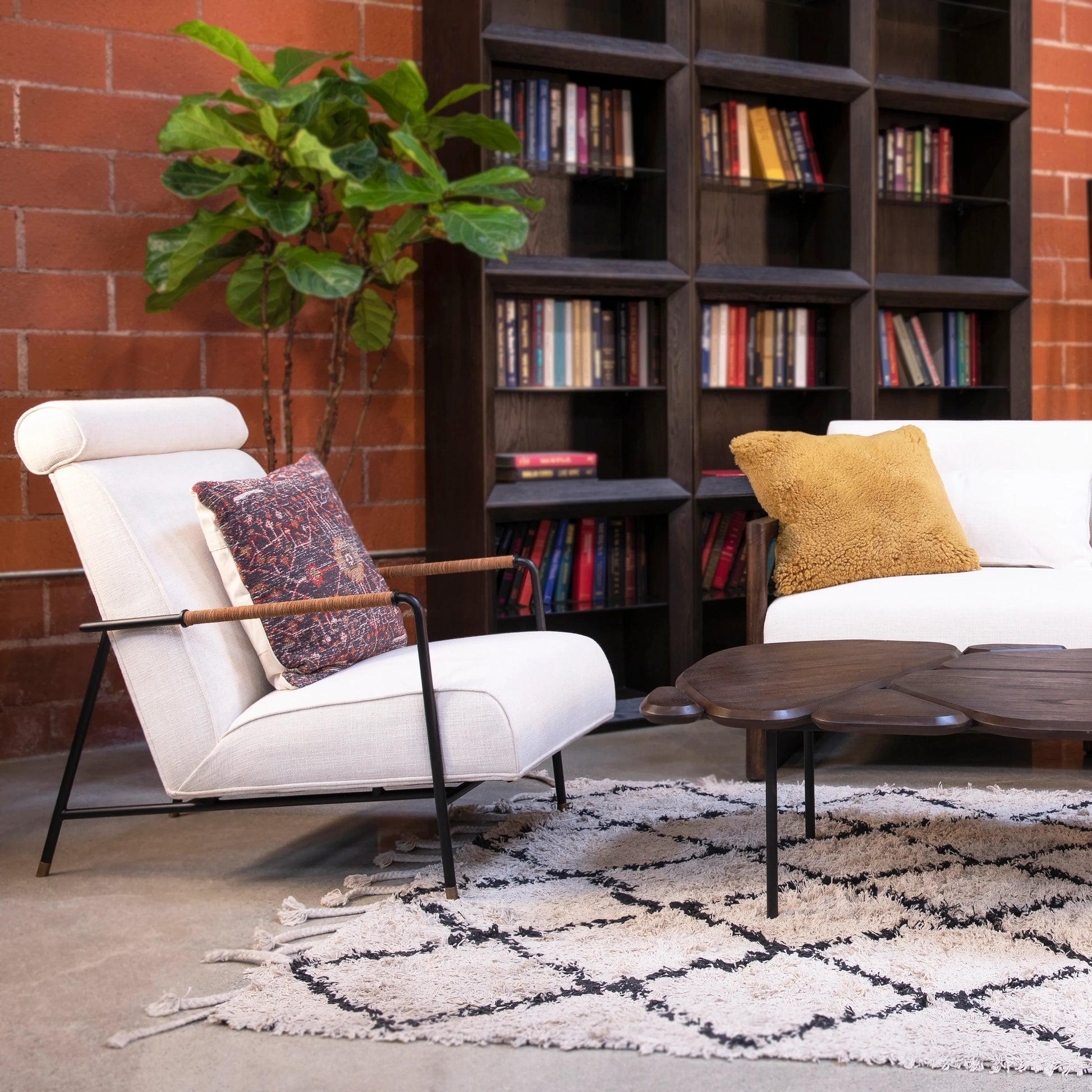 Ransom Upholstered Tall Back Accent Chair by Arch & Plane in white, matte black and fabric. Made from linen in a modern style.