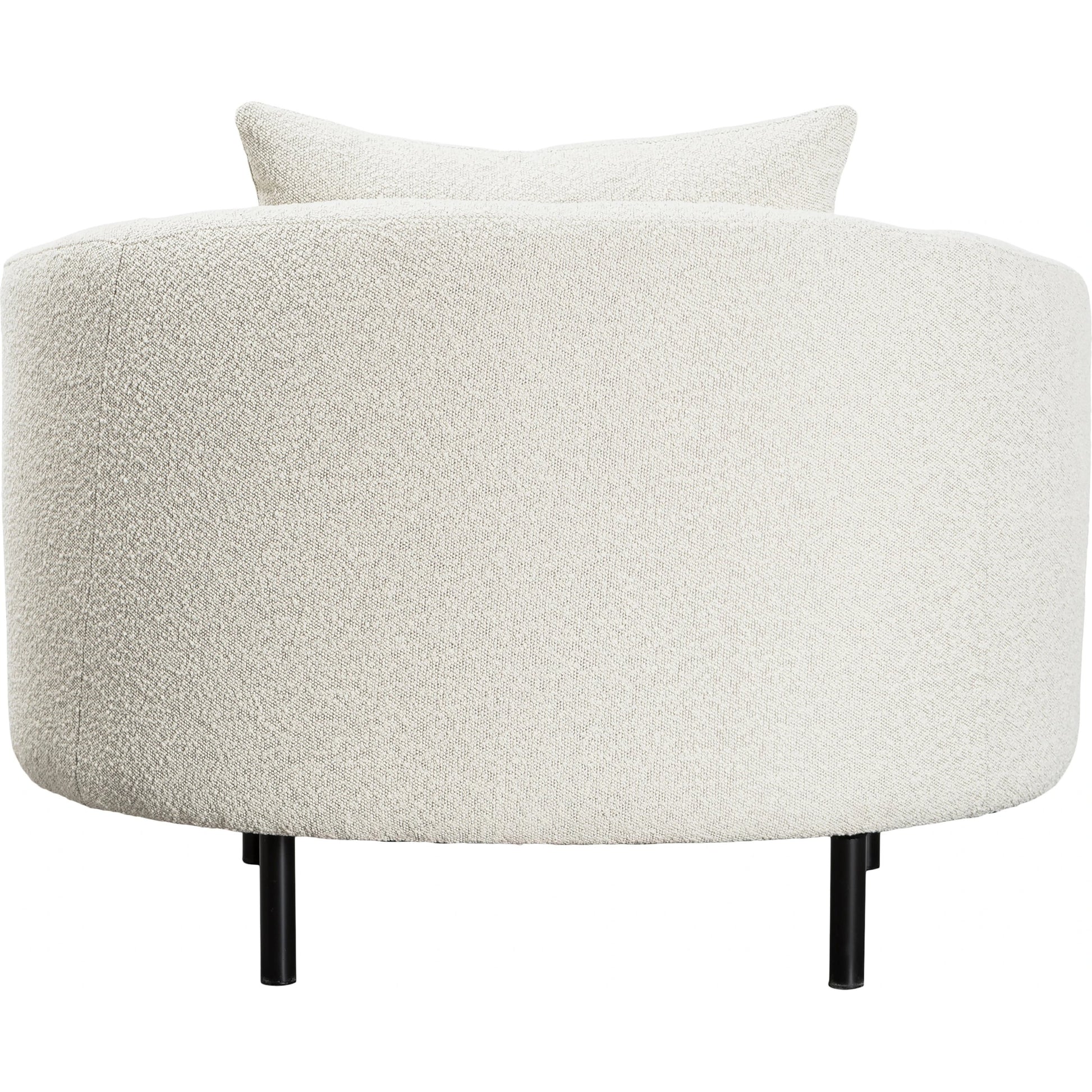 Karolyn White Boucle Barrel Chair with Throw Pillows by Arch & Plane in white, matte black and fabric. Made from boucle in a modern style.