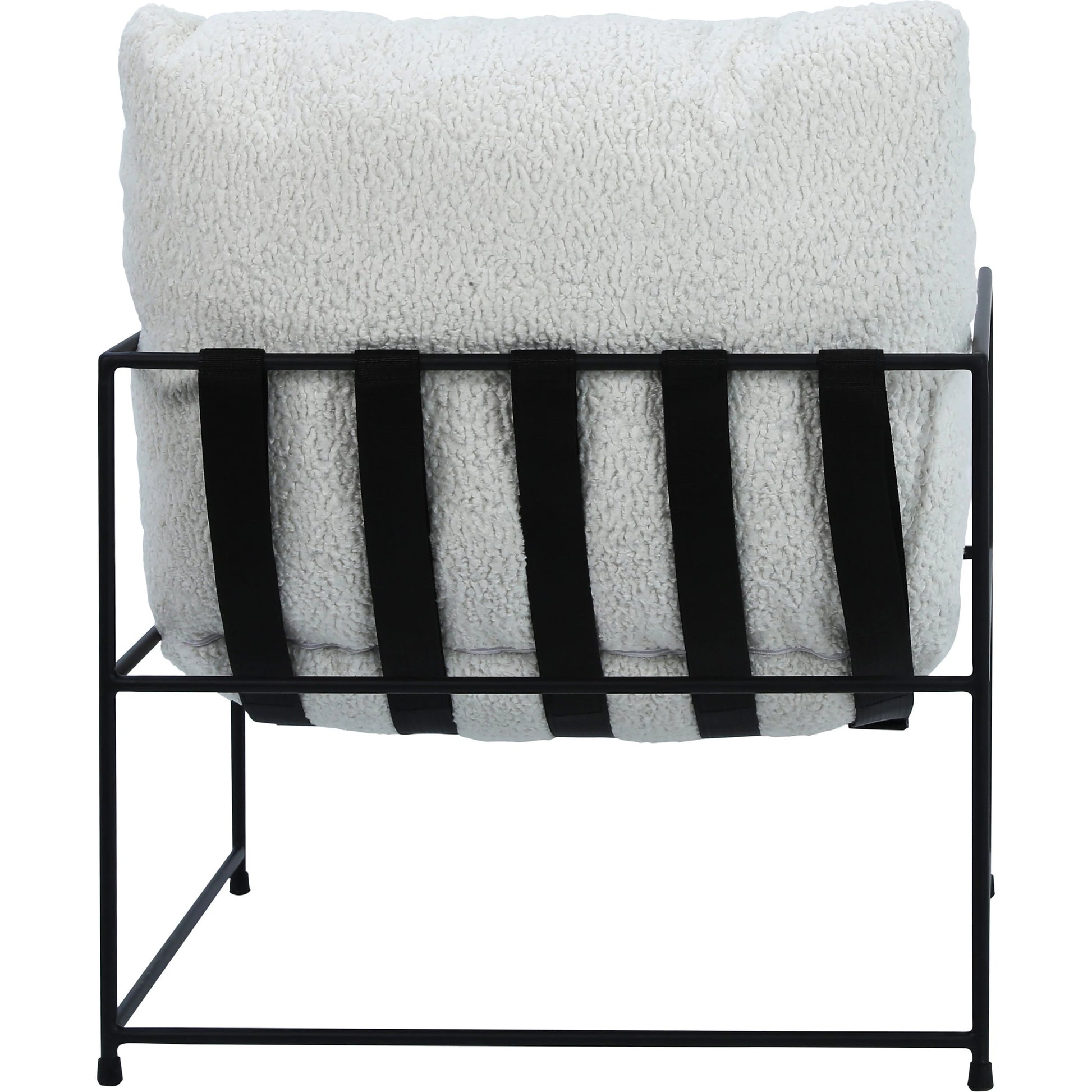 White Sheep Skin Upholstered Arm Chair by Arch & Plane in natural white, black and upholstered. Made from sheepskin in a modern style.