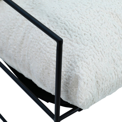 White Sheep Skin Upholstered Arm Chair by Arch & Plane in natural white, black and upholstered. Made from sheepskin in a modern style.