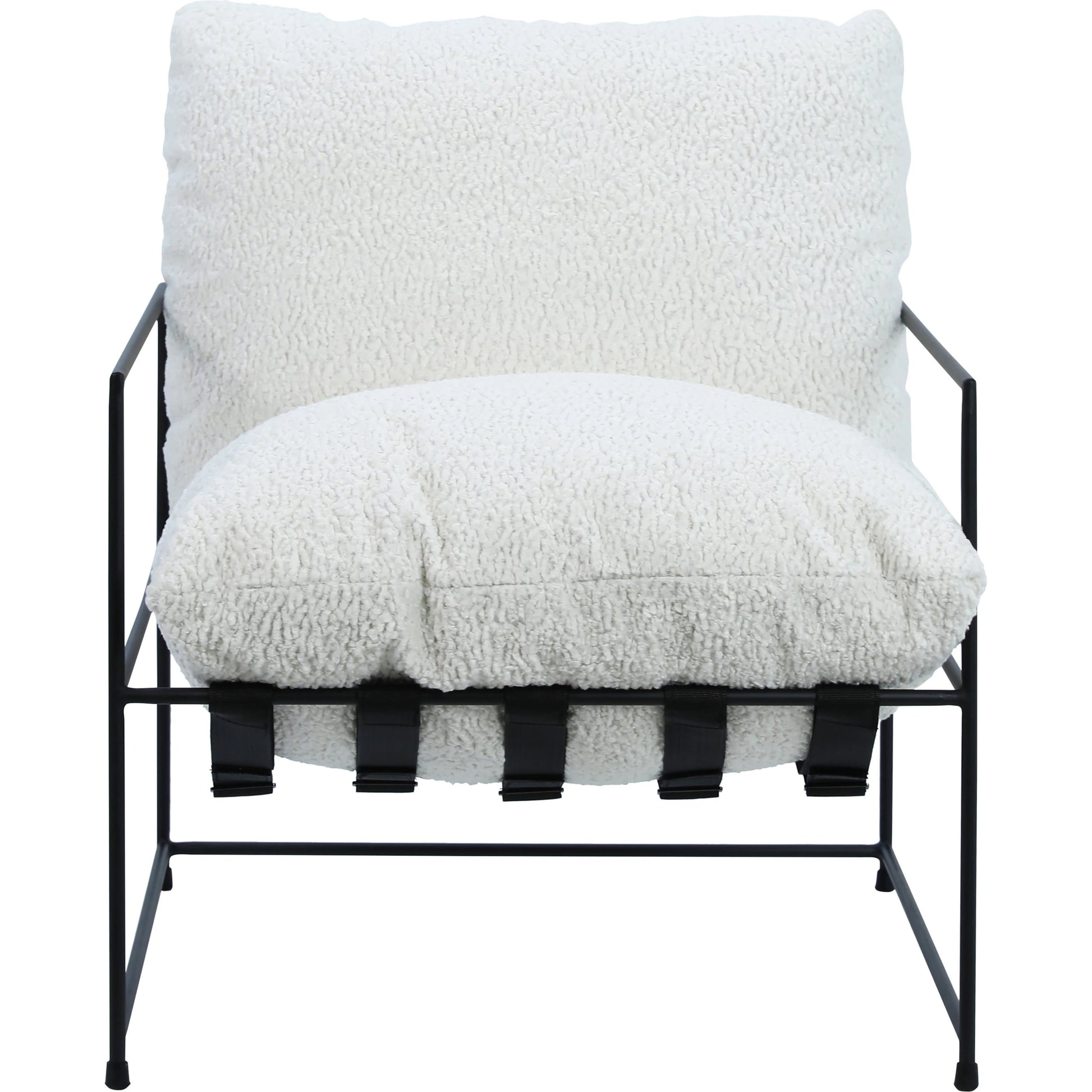 White Sheep Skin Upholstered Arm Chair by Arch & Plane in natural white, black and upholstered. Made from sheepskin in a modern style.