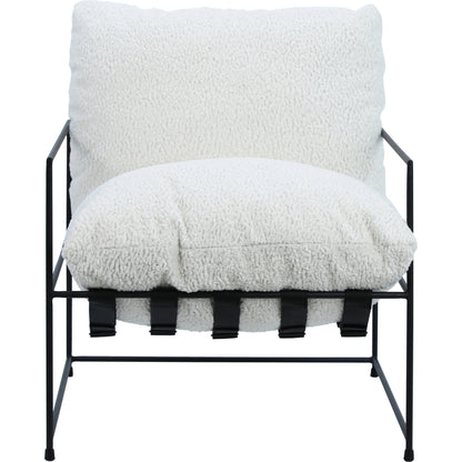 White Sheep Skin Upholstered Arm Chair by Arch & Plane in natural white, black and upholstered. Made from sheepskin in a modern style.