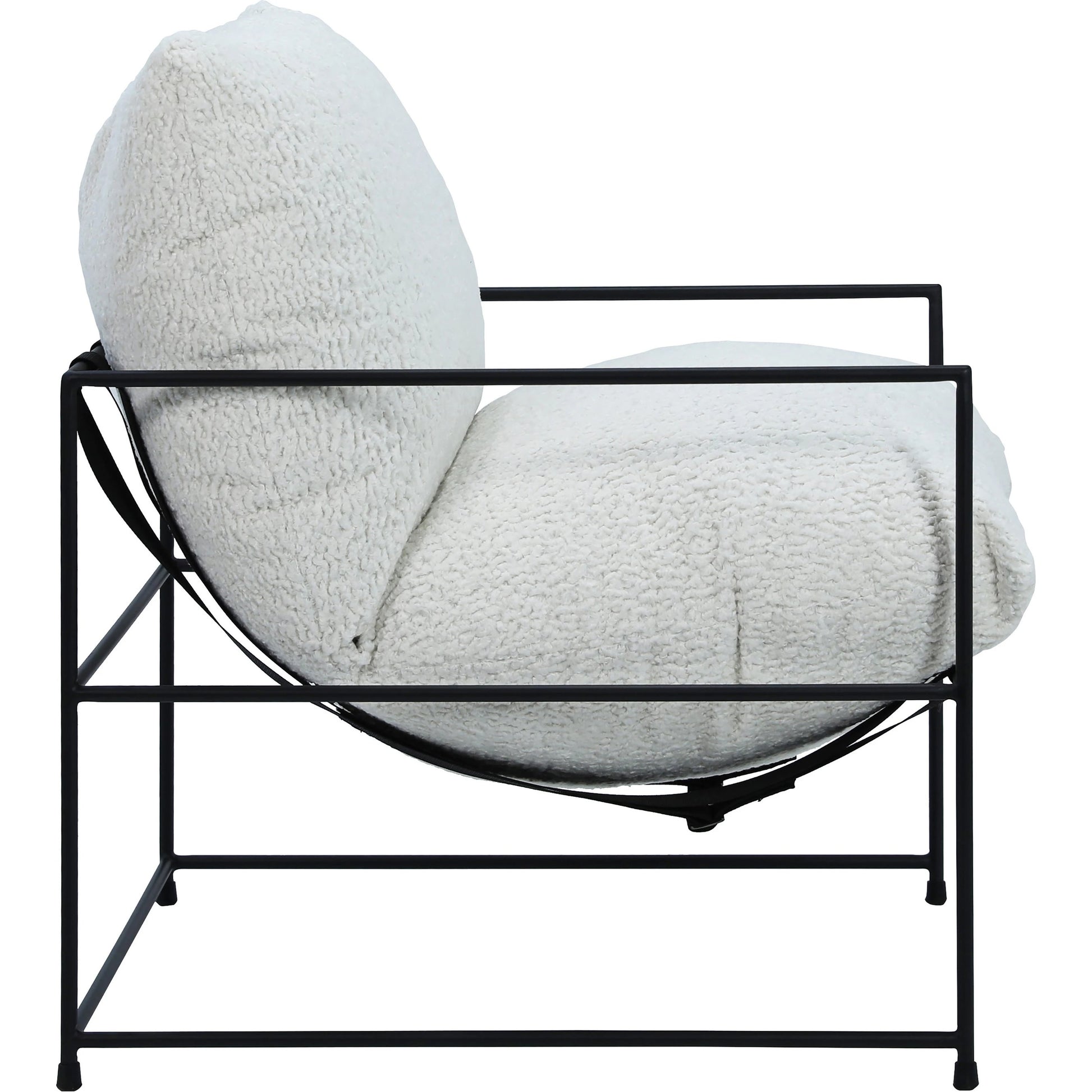 White Sheep Skin Upholstered Arm Chair by Arch & Plane in natural white, black and upholstered. Made from sheepskin in a modern style.