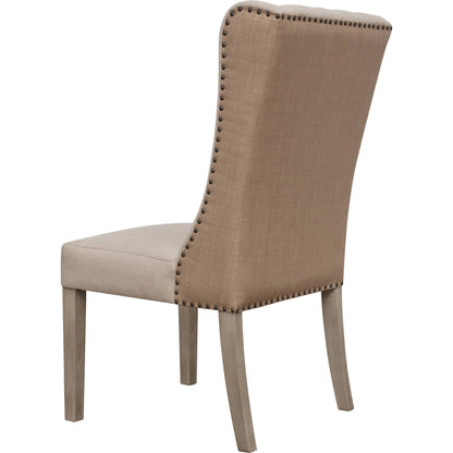 Drucilla Oatmeal Linen and Jute Dining Chair by Arch & Plane in sand beige, medium brown and fabric. Made from linen in a traditional style.