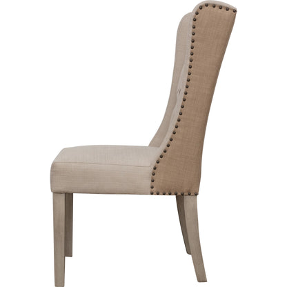 Drucilla Oatmeal Linen and Jute Dining Chair by Arch & Plane in sand beige, medium brown and fabric. Made from linen in a traditional style.