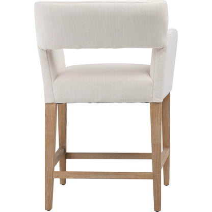 Brant Linen Dining Arm Chair by Arch & Plane in light grey, natural medium wood and fabric. Made from linen in a modern style.