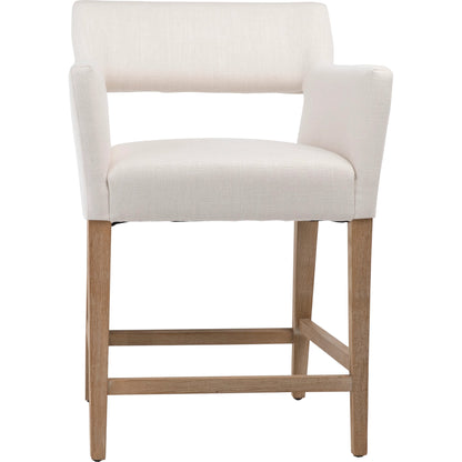 Brant Linen Dining Arm Chair by Arch & Plane in light grey, natural medium wood and fabric. Made from linen in a modern style.