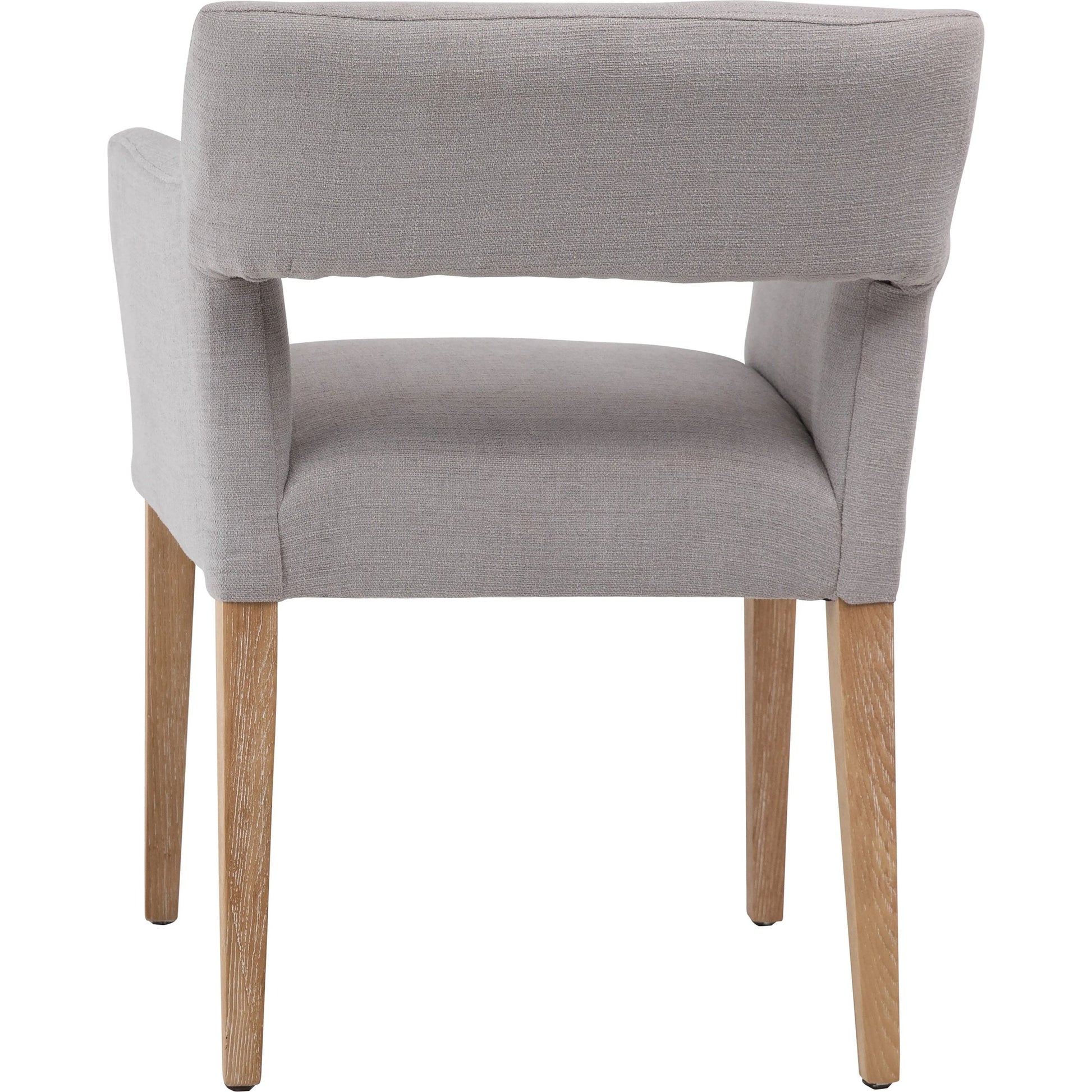 Brant Linen Dining Arm Chair by Arch & Plane in light grey, natural medium wood and fabric. Made from linen in a modern style.