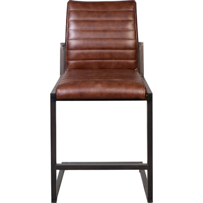 Tess Leather Counter Stool in Vintage Brown by Arch & Plane in vintage brown, black. Made from top grain leather in a modern style.