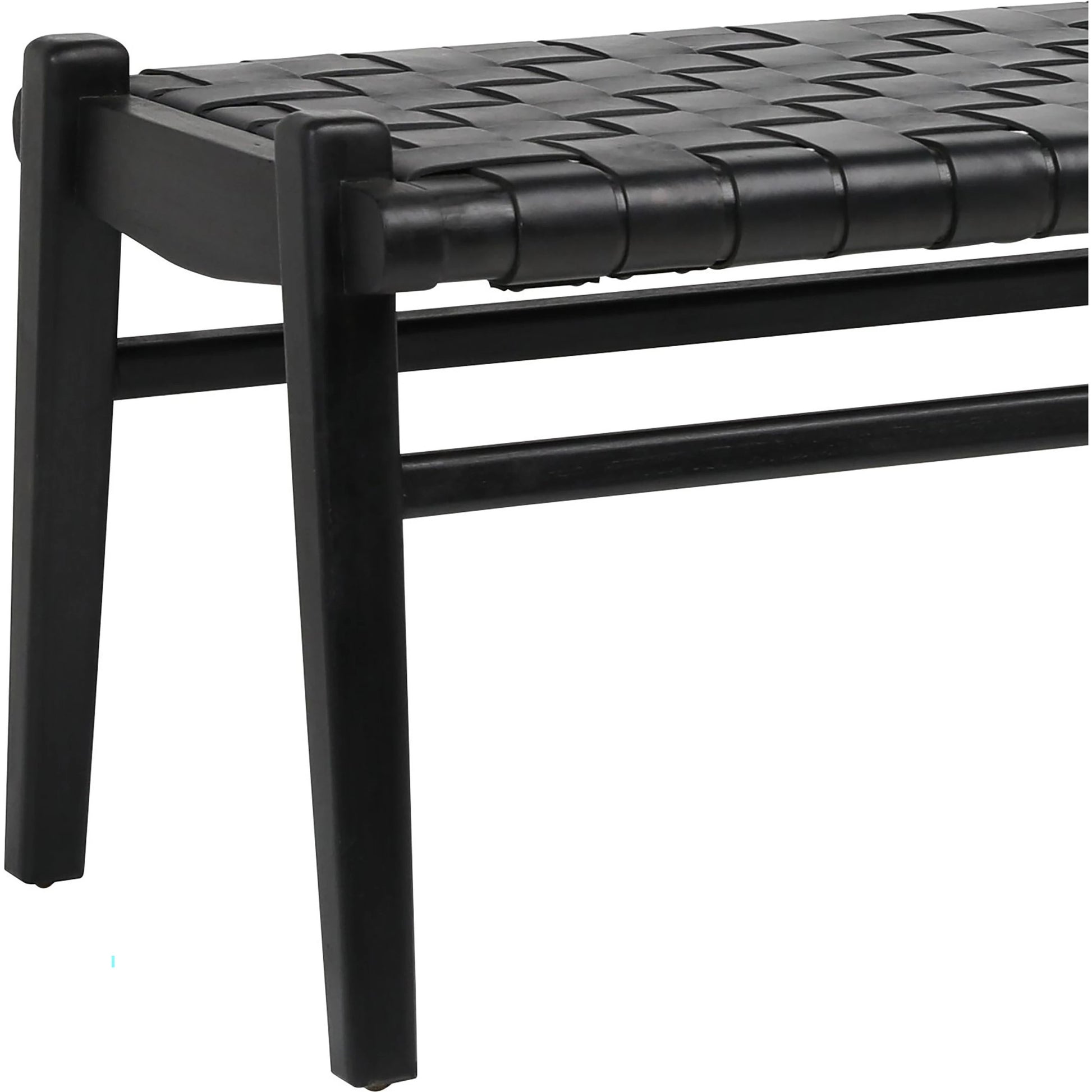 Santiago Teak and Woven Leather Bench by Arch & Plane in black and stain. Made from full grain leather in a coastal style.