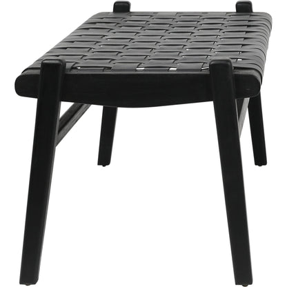 Santiago Teak and Woven Leather Bench by Arch & Plane in black and stain. Made from full grain leather in a coastal style.